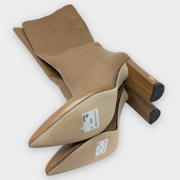 Sam Edelman Raakel Knee-High Boot 9.5 Block Heel Pointed Chocolate Leather NIB - Picture 3 of 4